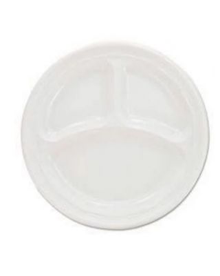 Plastic Plate 9", White 3-Compartment 500 ct